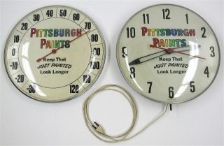 Vintage Advertising Pittsburgh Paints Electric Clock And Thermometer