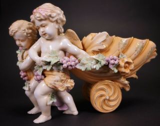 Volkstedt Triebner Ens & Eckert Porcelain Figurine Shell Bowl & Putti C.  1877