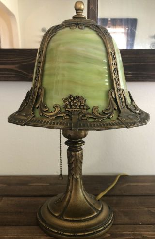 Antique Metal And Slag Glass Boudoir Table Lamp