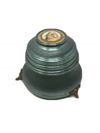 Vintage Blue Powder Jar Music Box With Gold Design On Top