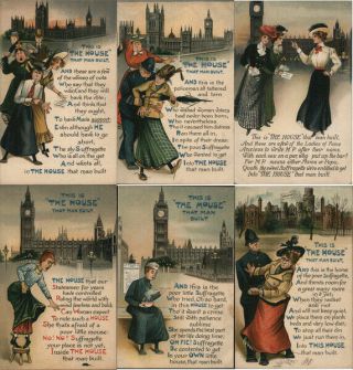 Set Of 6: London Suffragettes Postcard Vintage Post Card