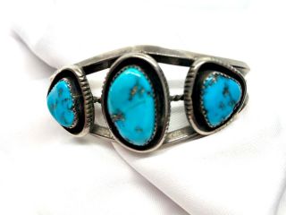 Vtg Navajo Sterling Silver Kingman Turquoise Cuff Bracelet Old Pawn ?