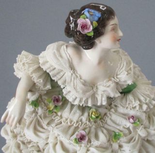 Antique Large Dresden Porcelain Figurine Ballerina Frothy Lace Flowers Volkstedt