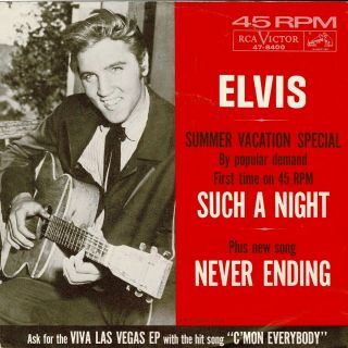 Elvis Presley " Such A Night " & " Never Ending " Rca 47 - 8400 Record & Picture Slv