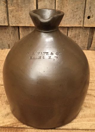 Primitive Antique Ceramic Stoneware Brown Jug Crock Taft & Co Keene Nh