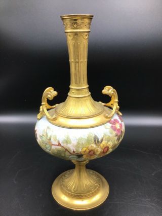 Antique gilt bronze and Royal Bonn tapestry ceramic vases 2