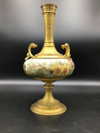 Antique gilt bronze and Royal Bonn tapestry ceramic vases 3