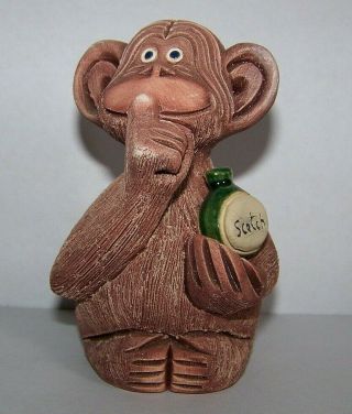 Artesania Rinconada Uruguay Chimp With Bottle Of Scotch Art Pottery Figurine