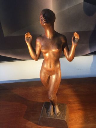 Large Austrian Carved Wood Sculpture Of Nude Female Figure