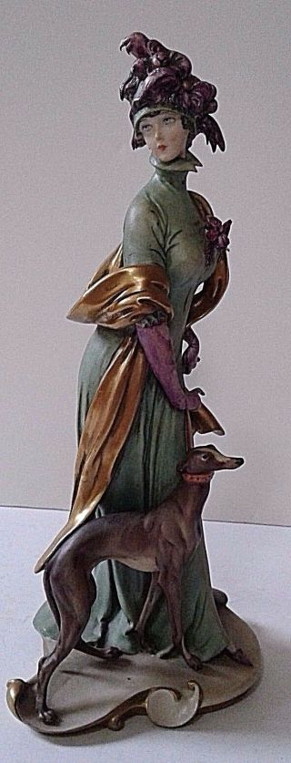 Giuseppe Cappe Figurine Lady With Hound Dog Of Art Italy 10 1/4 Inches