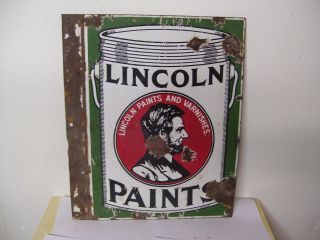Vintage Lincoln Paints Double Sided Porcelain Flange Sign 20 " X 15 "