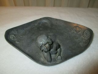 Antique Art Nouveau Bronzed Spelter Mermaid Nude Woman Calling Card Tray 319