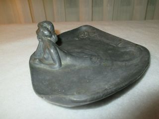 Antique Art Nouveau Bronzed Spelter Mermaid Nude Woman Calling Card Tray 319 3