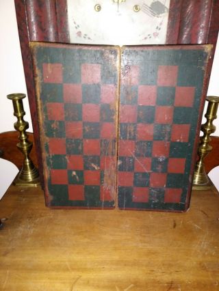 19th Century Wooden Game Board Painted Folding Checkers Board