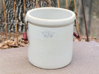 Antique 3 Gallon Salt Glaze Crock Stoneware Robinson Ransbottom Red Bail Handles