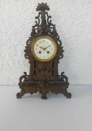 Antique French Gothic Spelter Bronze Clock Head Lion Circa 1880