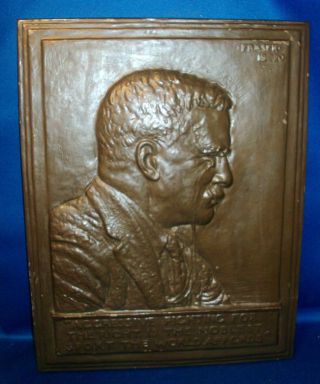 Antique 1920 Bronze Bas Relief President Theodore Roosevelt James Frasaer Plaque