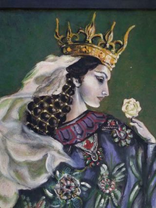 Vintage Mid Century Modern Art Oil Painting Mcm Portrait Queen Woman
