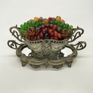 Antique Bohemian Czech Colored Art Glass Fruit Basket Lamp With Mirrored Tray