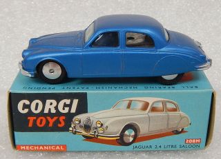 Vintage Corgi Toys 208m Mechanical Jaguar 2.  4 Saloon Friction Blue Box Nmib