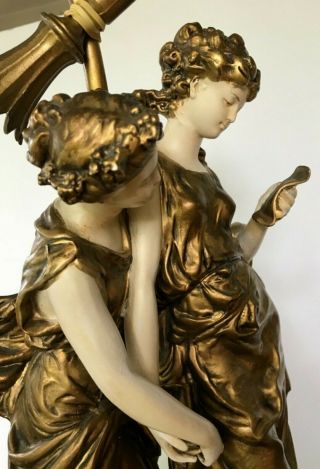 Spelter L&f Moreau Lamp Dbl Woman Statue Art Nouveau Rococo 21 " Francaise Embl.