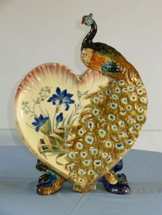Impressive Fischer J.  Budapest Hungarian Pillow Vase Peacock On Heart