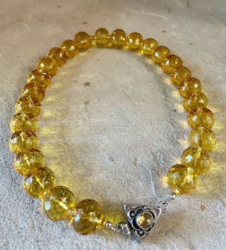 Dazzling Vintage Citrine Faceted Bead Necklace With Sterling And Citrine Clasp