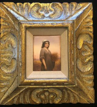 Dresden 19th Century Hand Painted Porcelain Plaque Of Ruth Gilded Frame