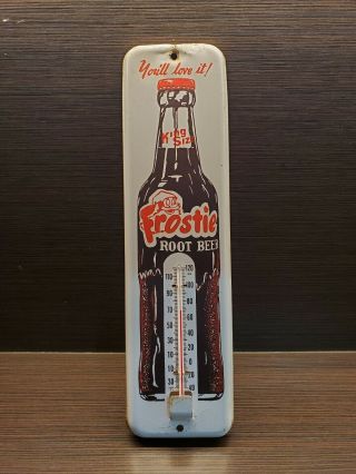 Vintage Frostie Root Beer Thermometer Sign Old Tin Soda Beverages