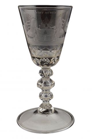 Fine Antique 18th Century Engraved Wine Stem Glass Goblet