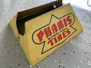 Vintage 1940’s Pharis Tires Metal Stand Rack Holder Store Display Sign