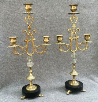 Antique Napoleon Iii Candelabras Chandeliers 19th Century Brass Marble