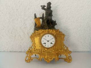Antique French Bronze Clock Gilt & Dark Brown Patina Period Napoleon Iii