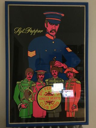 Vintage Beatles Black Light Poster Sgt Peppers Lonely Hearts Club Band Framed