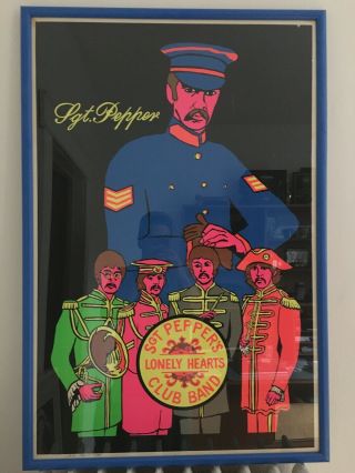 Vintage Beatles Black Light Poster Sgt Peppers Lonely Hearts Club Band Framed 2
