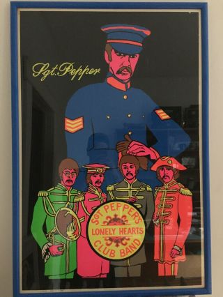 Vintage Beatles Black Light Poster Sgt Peppers Lonely Hearts Club Band Framed 3