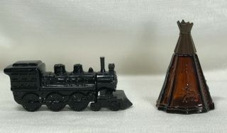 Vintage Avon Aftershave Bottles Wild Country Indian Tepee Train 3.  25 And 4 Ounce