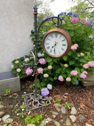 Vintage Backyard Outdoor Pedestal Clock / Analog Thermometer Cast Iron