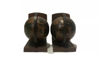 Vintage Wooden Globe Bookends Set Old World Map Rotating Italy