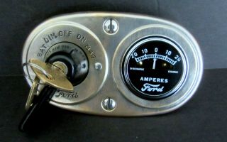 Vntg Orig 1926 - 1927 Model T Ford 55 Key Ignition - Switch - Amp Gauge - Dash Bezel