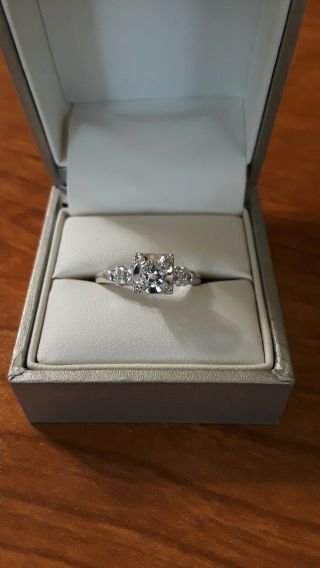 14k White Gold Vintage Diamond Engagement Ring 1940 