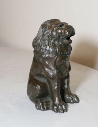 Antique Vantines Figural Lion Bronze Patinated Metal Incense Burner Statue