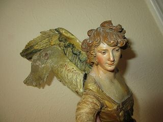Large Antique 17th Or 18th Century Carved Wood Angel W Wings -