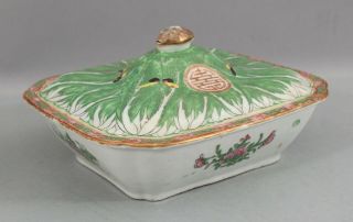 Large Antique Early 19thc Chinese Export Porcelain Cabbage Leaf Vegetable Tureen