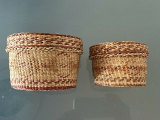 2 Piece Vintage Tightly Woven Sweet Grass Nesting/stacking Baskets With Lids