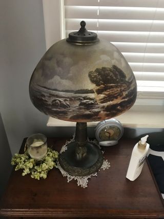 Antique Arts And Crafts Reverse Painted Lamp