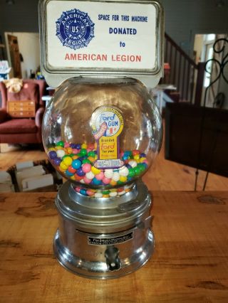 Vintage Ford Gumball Vending Machine - 1 Cent Gum Ball American Legion W/key