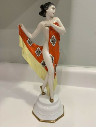 Rare Vintage Schlaggenwald Bohemia Porcelain Figurine Lady With Scarf