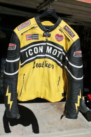 Vintage Icon Moto Cowhide Yellow & Black Leather Motorcycle Jacket 2xl