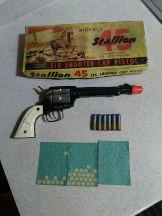 Vintage Nichols Stallion 45 Cap Gun Pistol Six Shooter Cap Pistol Box